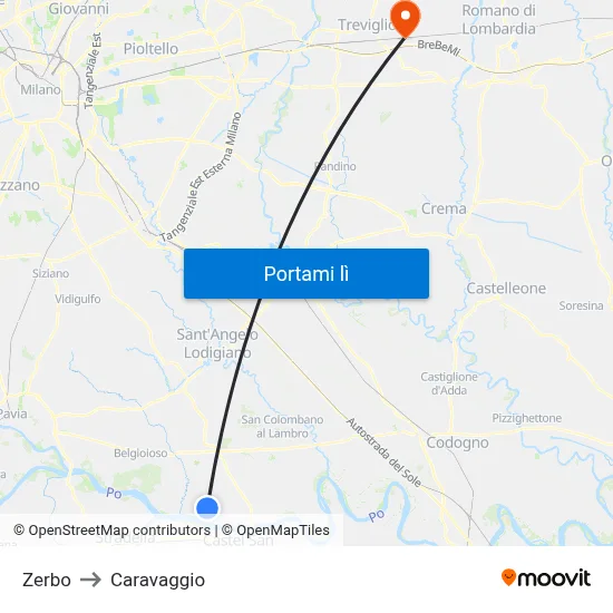 Zerbo to Caravaggio map