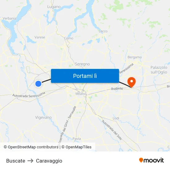 Buscate to Caravaggio map