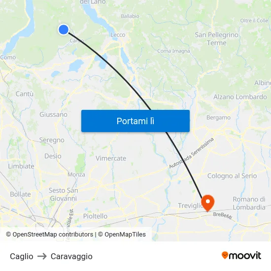 Caglio to Caravaggio map