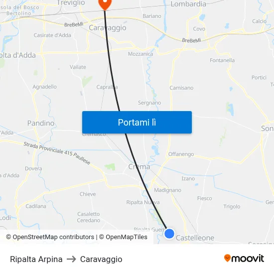 Ripalta Arpina to Caravaggio map