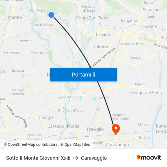 Sotto Il Monte Giovanni Xxiii to Caravaggio map