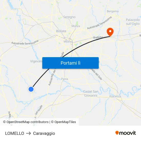 LOMELLO to Caravaggio map