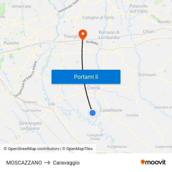 MOSCAZZANO to Caravaggio map