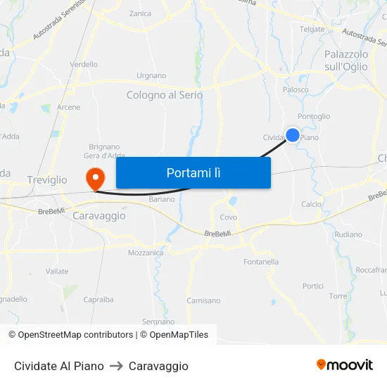 Cividate Al Piano to Caravaggio map
