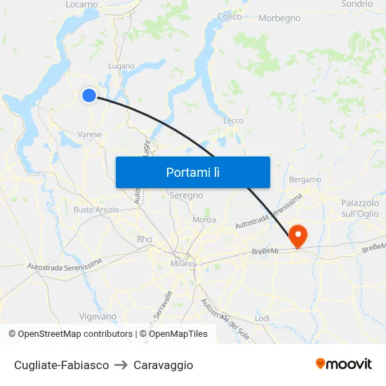 Cugliate-Fabiasco to Caravaggio map