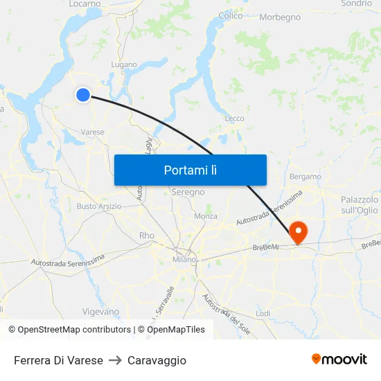 Ferrera Di Varese to Caravaggio map