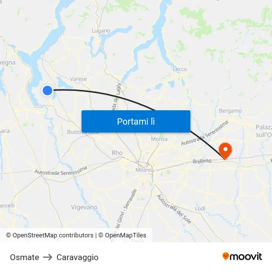 Osmate to Caravaggio map