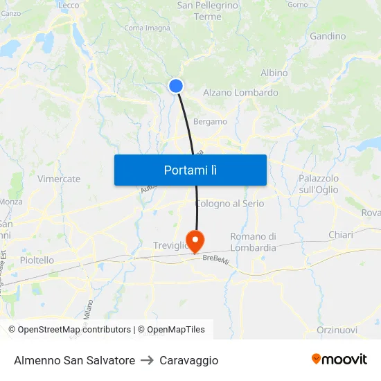 Almenno San Salvatore to Caravaggio map
