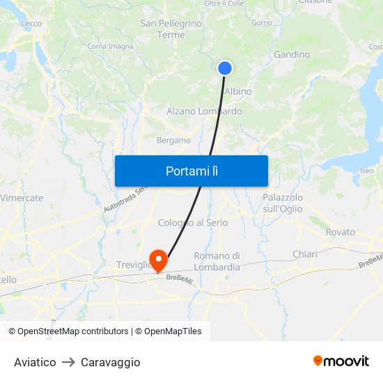 Aviatico to Caravaggio map