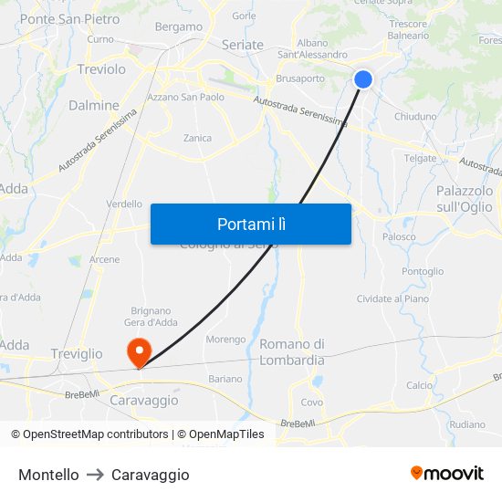 Montello to Caravaggio map