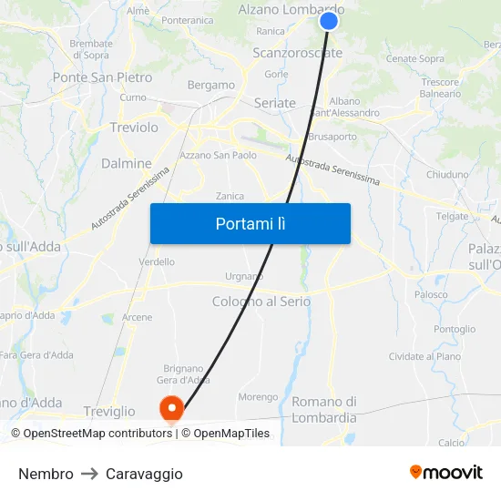 Nembro to Caravaggio map