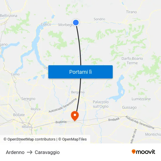 Ardenno to Caravaggio map