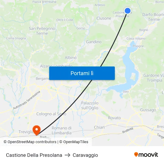 Castione Della Presolana to Caravaggio map