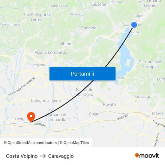Costa Volpino to Caravaggio map