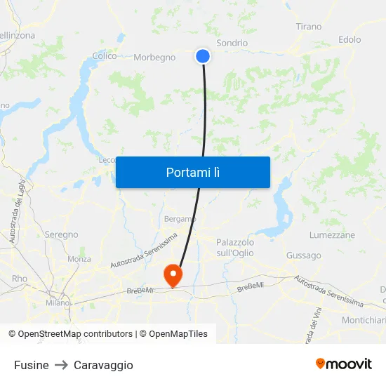 Fusine to Caravaggio map