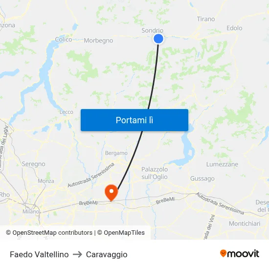Faedo Valtellino to Caravaggio map