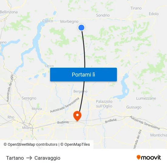 Tartano to Caravaggio map