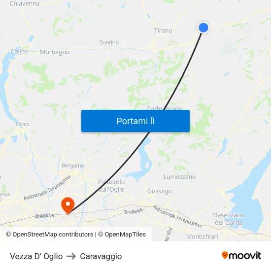 Vezza D' Oglio to Caravaggio map