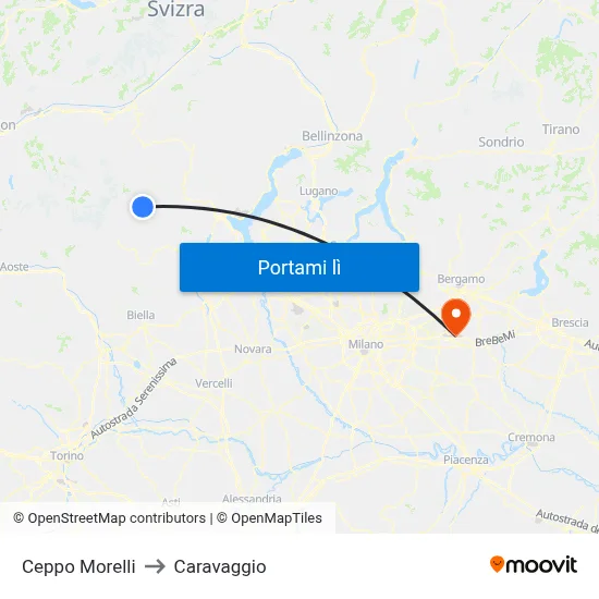 Ceppo Morelli to Caravaggio map