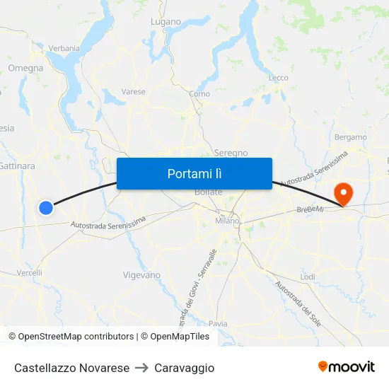 Castellazzo Novarese to Caravaggio map