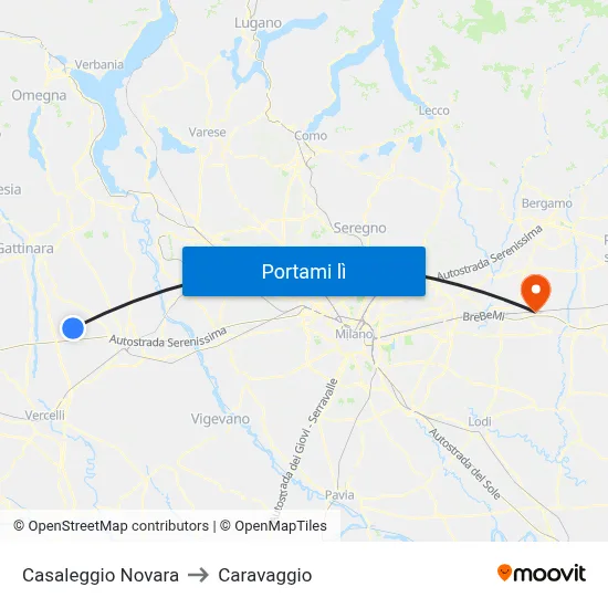 Casaleggio Novara to Caravaggio map
