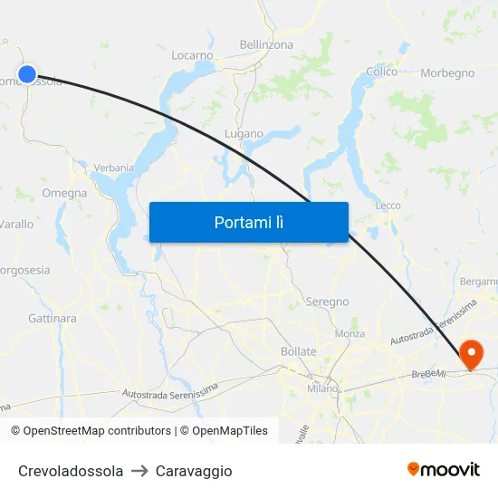 Crevoladossola to Caravaggio map