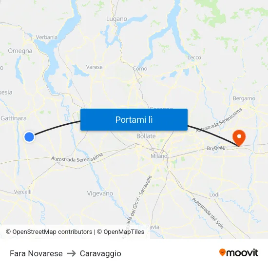 Fara Novarese to Caravaggio map