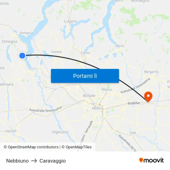 Nebbiuno to Caravaggio map
