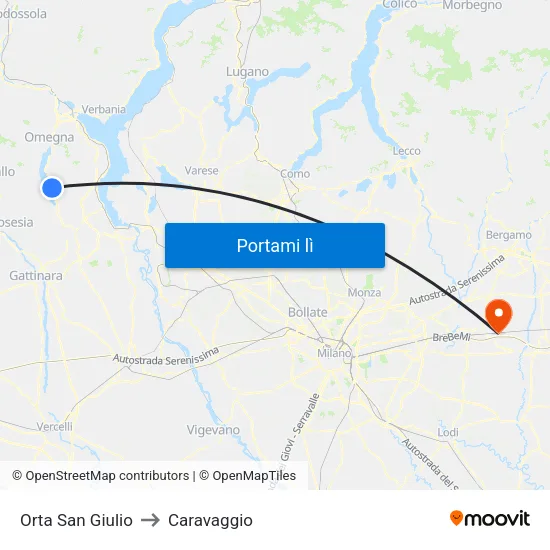 Orta San Giulio to Caravaggio map
