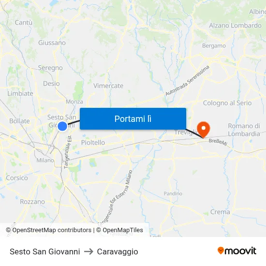 Sesto San Giovanni to Caravaggio map