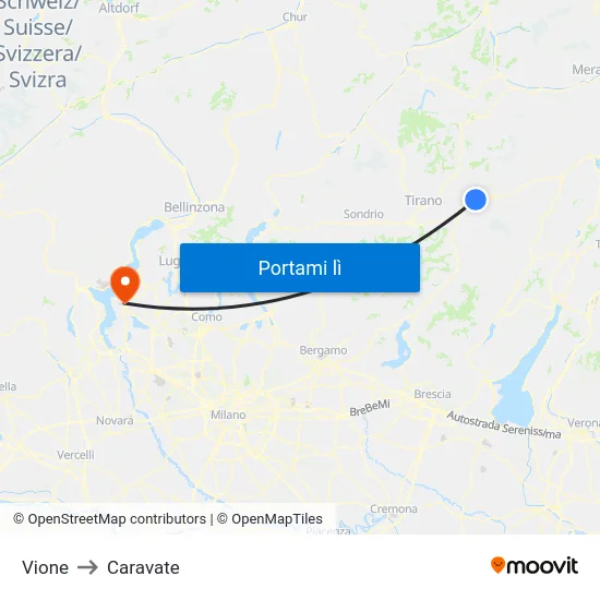Vione to Caravate map