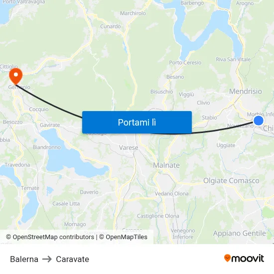 Balerna to Caravate map