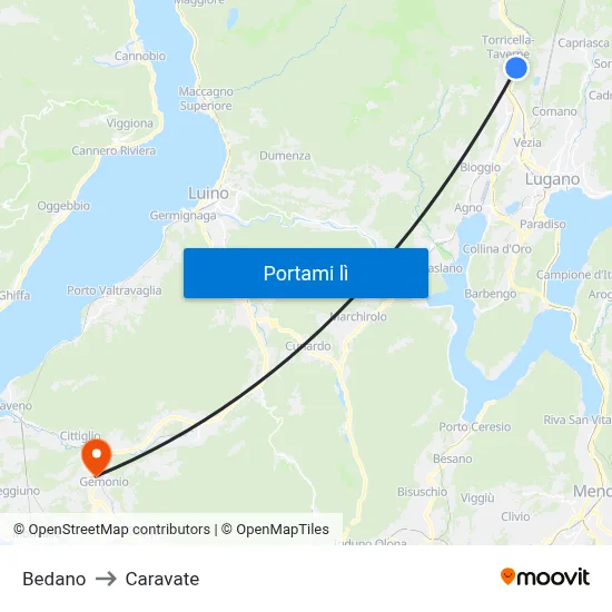 Bedano to Caravate map