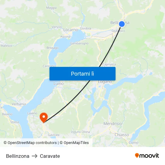 Bellinzona to Caravate map