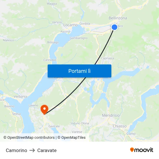 Camorino to Caravate map