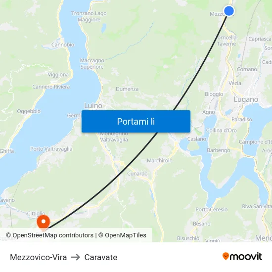 Mezzovico-Vira to Caravate map