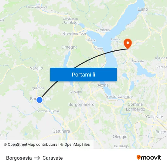 Borgosesia to Caravate map
