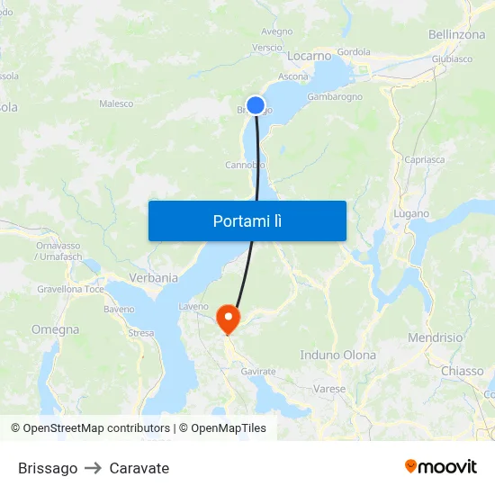 Brissago to Caravate map