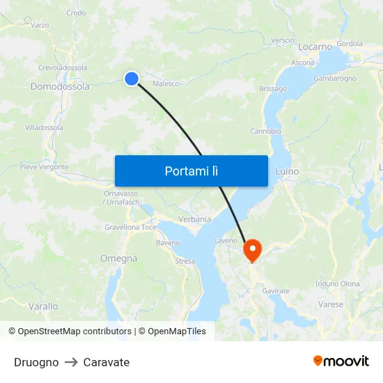 Druogno to Caravate map