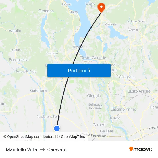 Mandello Vitta to Caravate map