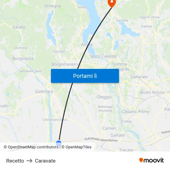 Recetto to Caravate map