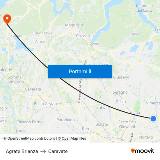 Agrate Brianza to Caravate map