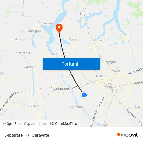 Albairate to Caravate map
