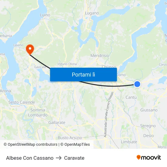 Albese Con Cassano to Caravate map