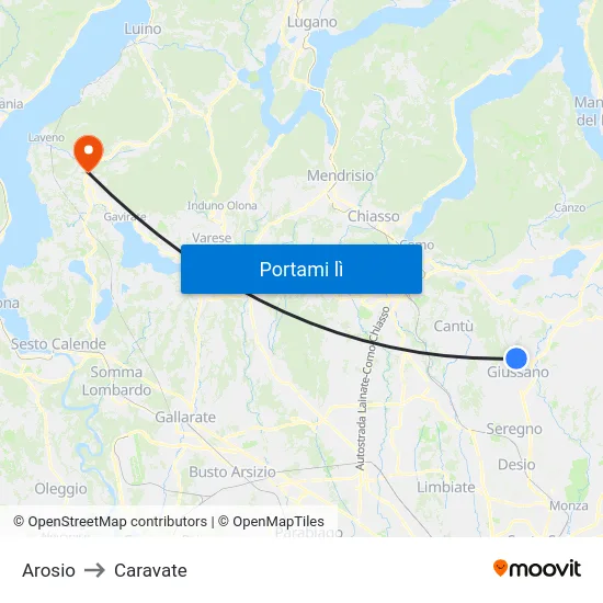 Arosio to Caravate map