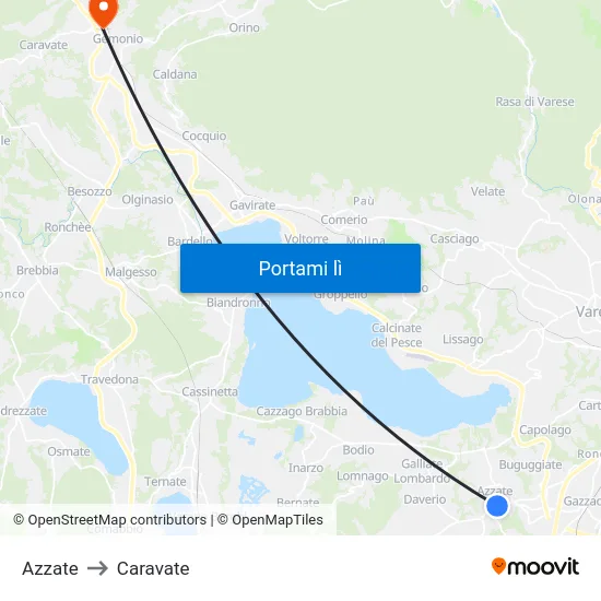 Azzate to Caravate map