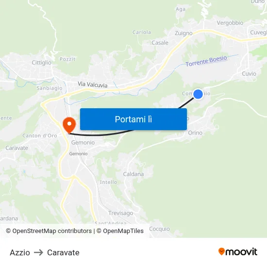 Azzio to Caravate map