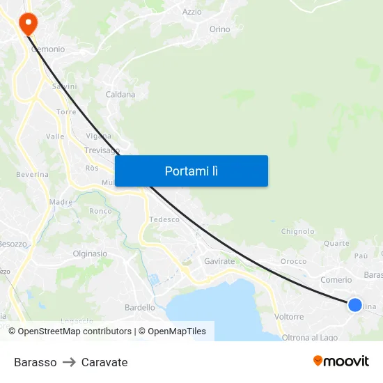 Barasso to Caravate map