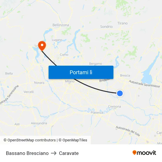 Bassano Bresciano to Caravate map