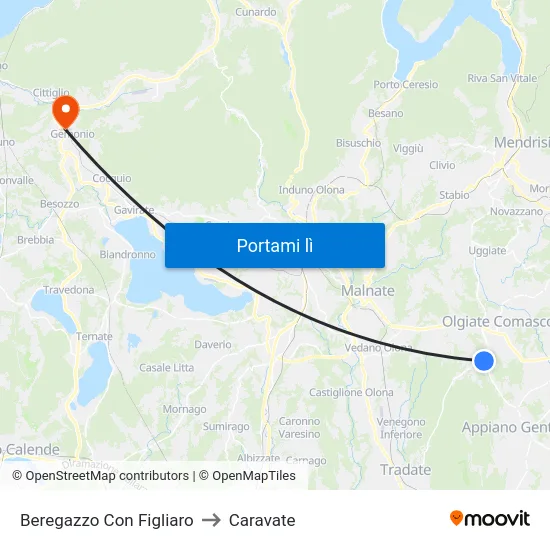 Beregazzo Con Figliaro to Caravate map